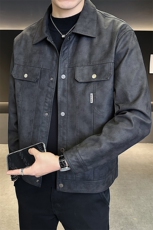 秋季皮衣男2025新款翻领修身皮夹克外套C317-J5535-P145，男装夹克，电商C317