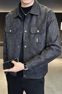 秋季皮衣男2025新款翻领修身皮夹克外套C317-J5535-P145图片