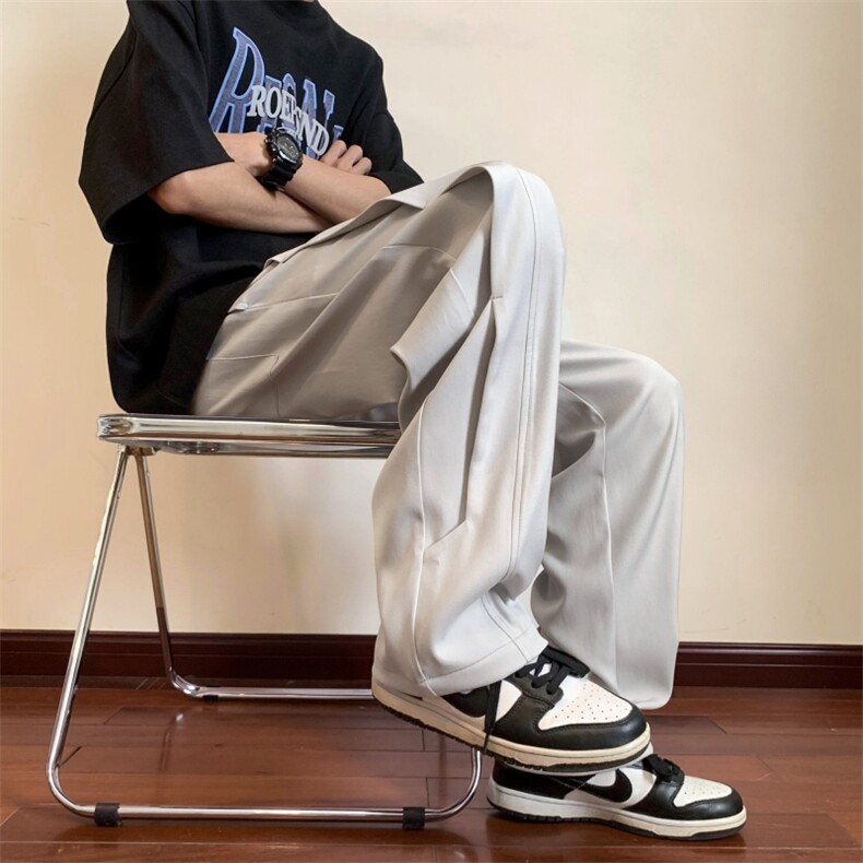 夏季坠感百搭宽松休闲裤男高街清爽个性小设计长裤子KK966/P50,男装休闲裤,电商D202