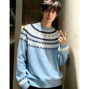 费尔岛毛衣女秋冬Miu系上衣提花撞色慵懒风针织衫 MH2313图片