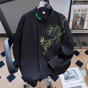 新中式长袖衬衫男女春夏oversized黑色衬衣风痞帅潮牌外套图片