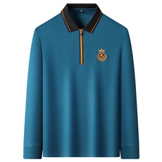 新款polo衫男装长袖t恤刺绣春秋季衣服商务中年休闲打底翻领上衣，男装T恤，电商B212（原钱塘6029）