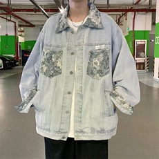 港风拼接牛仔外套男春季宽松ins2023新款潮流休闲夹克JK870-P70，男装夹克，星座1103-3