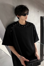 现货T恤垫肩美式复古高街手工珍珠设计潮男短袖A071-T63-P45，男装T恤，电商A071