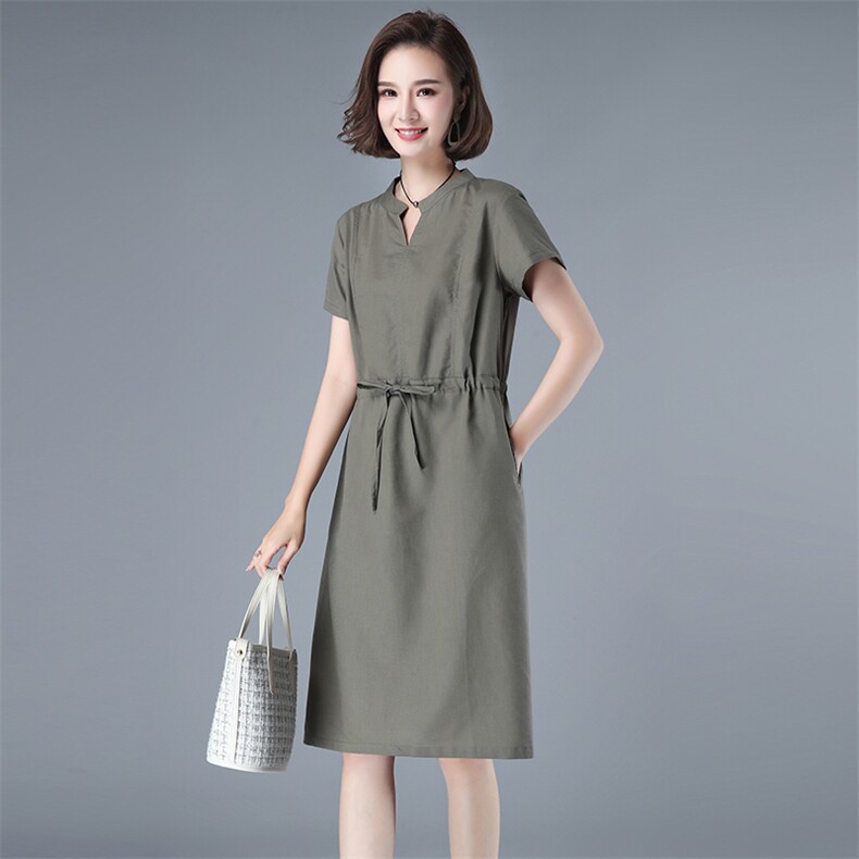 连衣裙时尚潮流舒适短袖2021年夏季中长款纯色优雅,女装连衣裙,小林双子