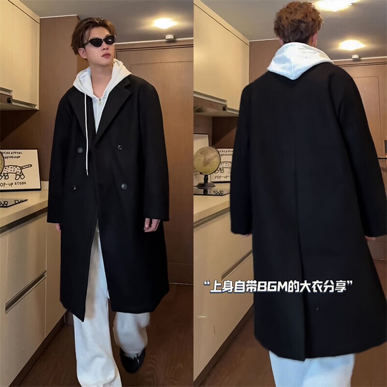 秋冬毛呢长款外套D5567-TP115168韩系情侣高级感休闲大衣男，女装短外套，电商A102