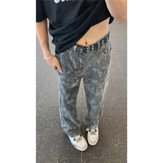 高街复古迷彩牛仔裤男女美式宽松直筒显瘦微喇长裤513ACK2616P43，男装牛仔裤，星座513A