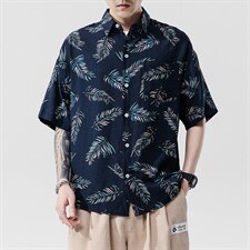 2023夏季新日系大码男无影墙沙滩情侣休闲短袖印花衬衫C3012-P35，男装衬衫，电商A082