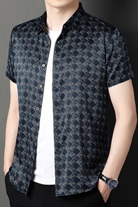 新款夏季男装上衣休闲短袖百搭宽松衬衫男士衬衣潮流上衣图片