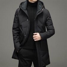 中年白鸭绒羽绒服男中长款中年爸爸加厚冬装外套上衣YL616-P325图片