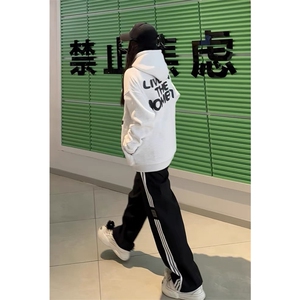 网图 美式印章三条杠长裤巴黎神裤宽松直筒休闲裤KK181-P50图片