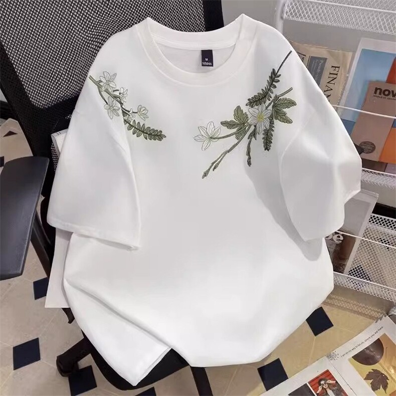万针全刺绣工艺高品质260克纯棉双纱美式宽松百搭短袖T恤特P33,男装T恤,电商A486-1