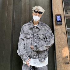 小众复古水洗牛仔外套夹克套装宽松直筒牛仔裤搭配一套TZ62-P122，男装夹克，星座308B-1