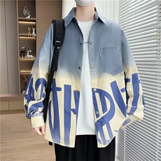 牛仔长袖衬衫男士春秋季青少年潮牌宽松衬衣初中高中学生潮流外套，男装衬衫，星座1210-1