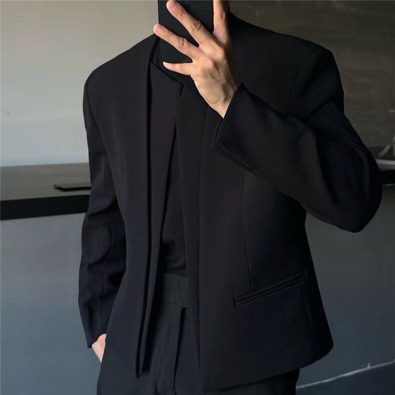 【现货】DXZ86-批60新款流行假两件西服加垫肩新中式斜襟亚麻外套，男装西服，星座603-2