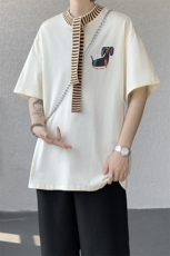8XL-M纯棉复古拼接假领带设计短袖美式T恤男重工情侣上衣潮DX341，男装T恤，电商D206-1