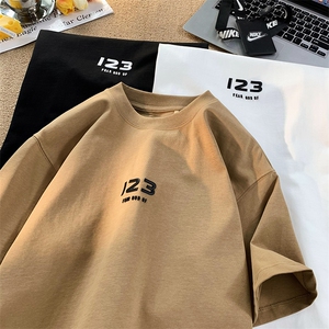 B239-1157-P28 港风平铺图 立体数字夏季纯棉落肩袖 短袖t恤上衣图片