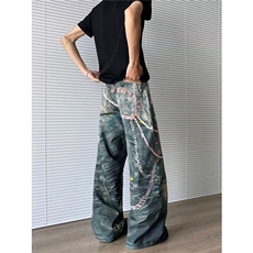 AC牛王25ss2006F糖果链条3D错觉印花1981m男女同款直筒弯刀牛仔裤，男装牛仔裤，星座813-2