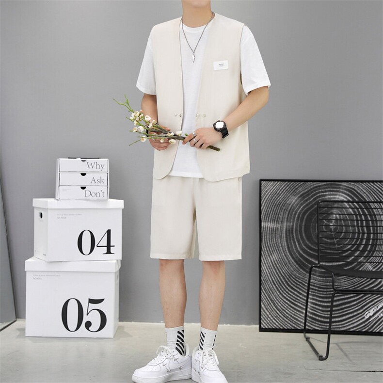 2025夏季新款马甲百搭宽松开衫潮流短裤套装男帅气-套装1013-P50,男装休闲套装,星座1105