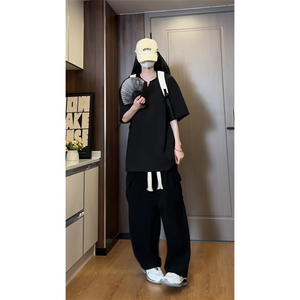 wassuphappy条纹短袖t恤男士夏季薄款宽松上衣服潮流休闲五分袖