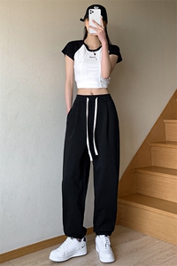 抖音得物唯品品质 2025女模新品纯色运动裤夏装卫裤K003P50图片