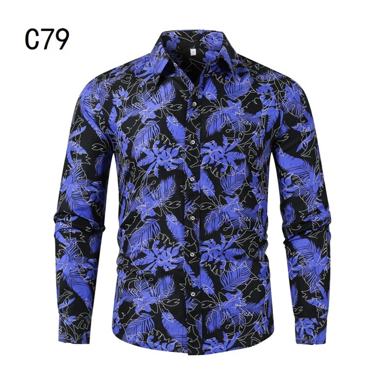 1611B-C79-P25 2021春秋款四季有货长袖大码衬衫欧美宽松印花衬衫图片