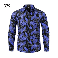 1611B-C79-P252021春秋款四季有货长袖大码衬衫欧美宽松印花衬衫，男装衬衫，星座1508-1