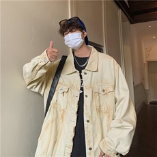牛仔夹克男春秋季港风复古水洗外套ins韩版潮牌高街痞帅宽松衣服，男装工装外套，星座1210-1