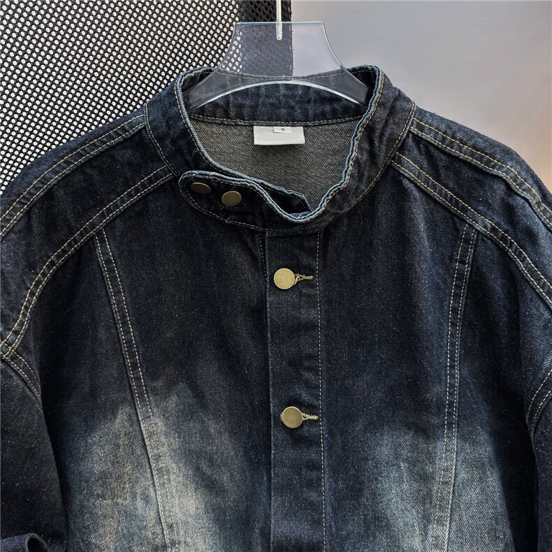 JK8970-P60美式复古水洗做旧立领重磅牛仔外套,男装工装外套,电商B323A