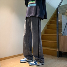 牛仔裤男宽松直筒拼接设计复古港味阔腿裤子TN621-P45，男装牛仔裤，星座1001-1