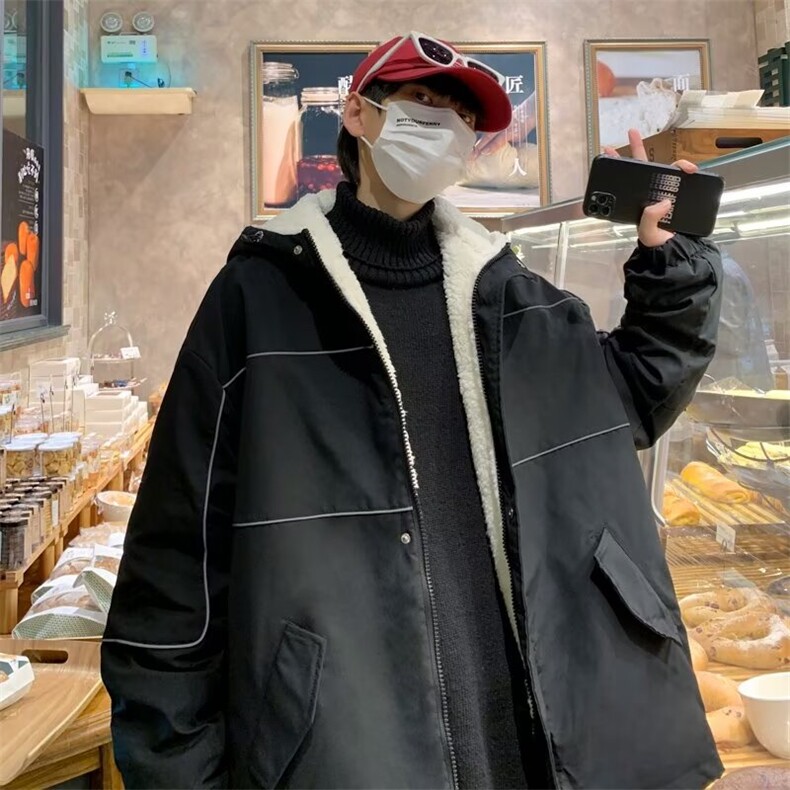 宽松棉衣男防水保暖外套学生连帽棉袄肥佬大码棉服户外工装服,男装棉衣,星座410-7