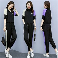 休闲裤2021年夏季时尚气质百搭优雅简约纯色拼接，女装套装/套裙，韩宇舍