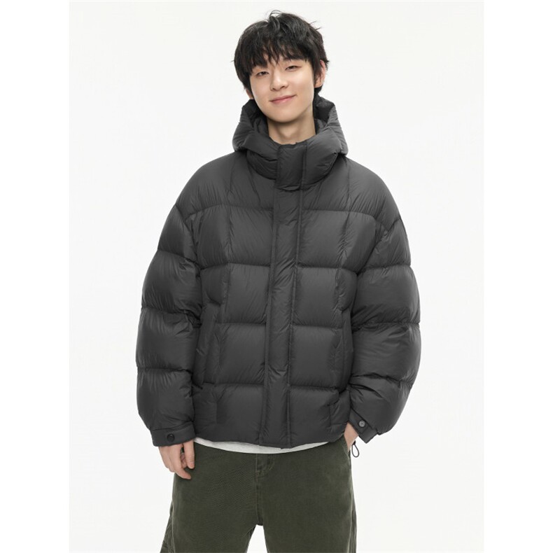 2025冬季泡芙穿刺工艺面内一体料连帽羽绒服潮牌百搭保暖羽绒服图片