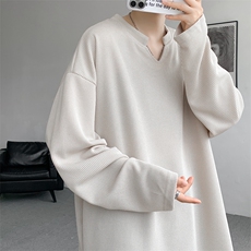 8XL-M长袖打底衫T恤V领针织体恤麦穗条卫衣加肥加大码TX3102特P35，男装T恤，电商B238