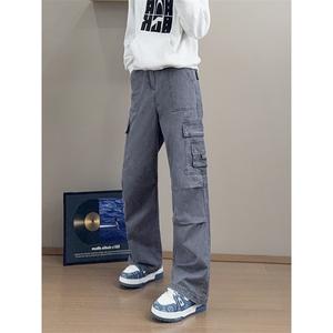B221 美式ins高街暗黑宽松直筒洗褪工装牛仔裤LK25438-P75控98图片