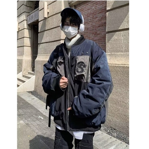 潮牌秋春秋美式复古飞行夹克休闲贴标设计棒球服工装外套男潮图片