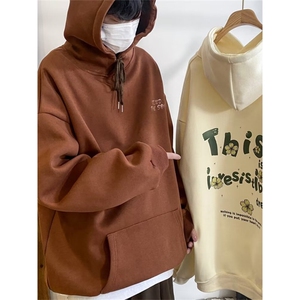 350g华棉潮牌印花连帽卫衣男女休闲春秋宽松时尚上衣5123-P43网图图片