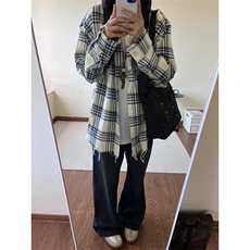 日系格子衬衫男长袖毛边春秋休闲男生衬衣外套C909，男装衬衫，星座1116A（原606A-3）