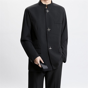西装外套男设计感金属扣垫肩西服小众高级立领中山装6122 P62图片
