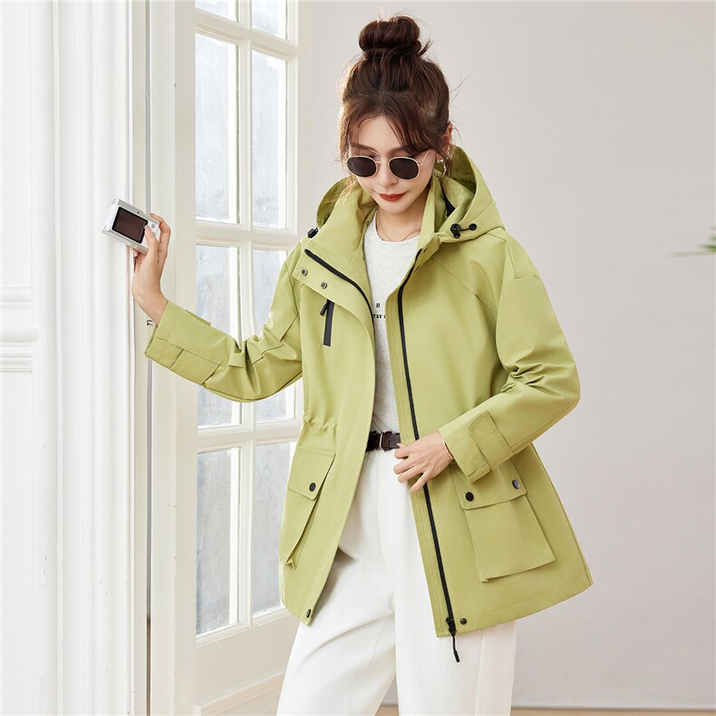 现货2026年春季时尚休闲宽松显瘦中年妈妈风衣外套（帽子可拆卸），女装风衣，靓衣阁