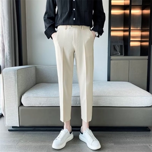 西装裤男士春秋韩版潮流修身小脚九分裤子男休闲黑色小西裤 SZ02图片