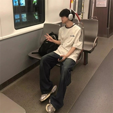 夏季美式高街重磅纯棉三条杠织带撞色男女短袖T恤ZD628-特P30，男装T恤，电商A486-1