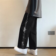 主推排扣裤男韩版潮流ins百搭阔腿腰果花休闲裤直筒宽松K453-p35,男装休闲裤,星座1008-2