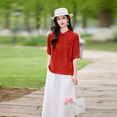 时尚洋气优雅套装女2026夏季新款复古气质衬衫宽松阔腿裤两件套，女装套装/套裙，魅影