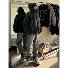 美式hiphop烟灰色毛边修身直筒显瘦牛仔裤痞帅高街，男装牛仔裤，星座310A-4