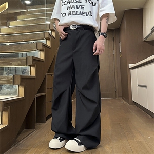 黑色褶皱休闲裤男款春秋宽松垂感长裤男生阔腿裤25XK67031特批35图片