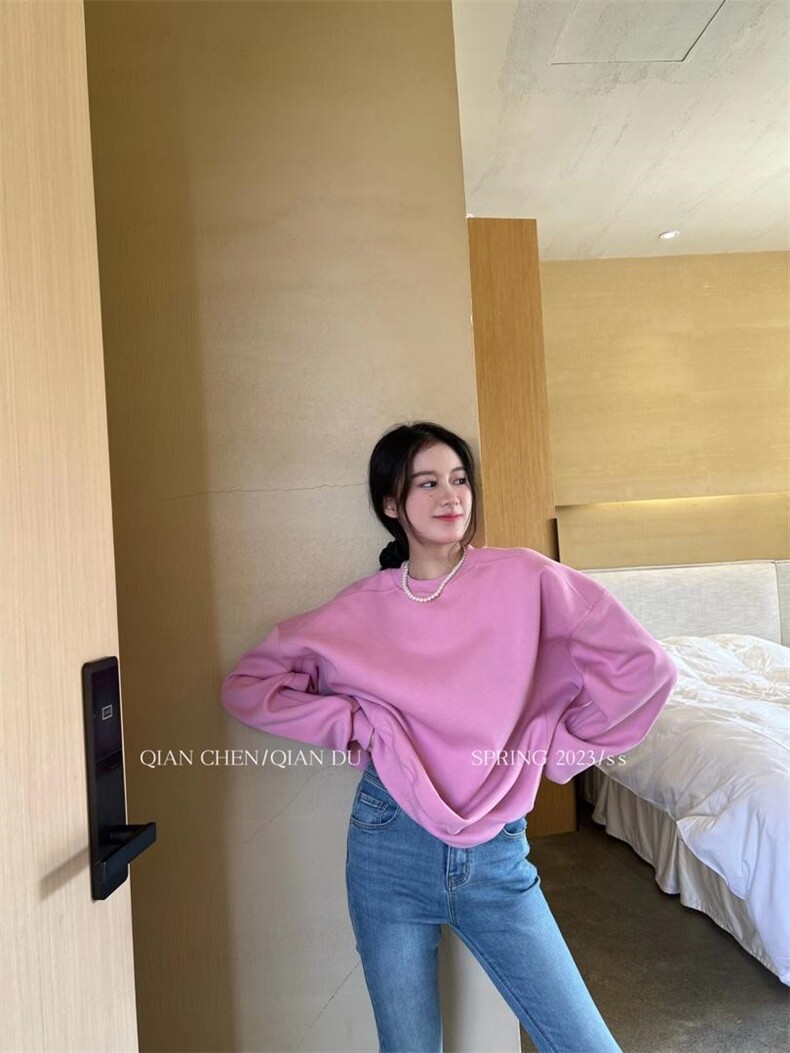 现货春季新款简约卫衣，女装卫衣/绒衫，QIANCHEN 谦晨(1F)