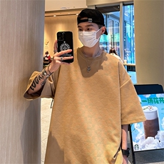 T8066/P30夏季港风短袖透气T恤男潮纯色宽松半袖提花上衣大码男，男装T恤，电商A141