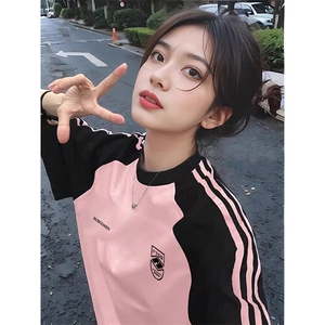 夏季美式高街重磅纯棉三条杠织带插肩撞色男女短袖T恤 CZ85-特P25图片