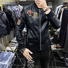 58822021新款秋冬休闲青春流行修身型棒球领皮衣，男装皮衣，钱塘2010-1